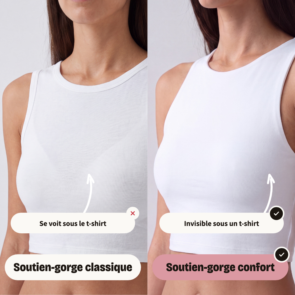 Comparaison sous un t-shirt : le soutien-gorge confort reste invisible