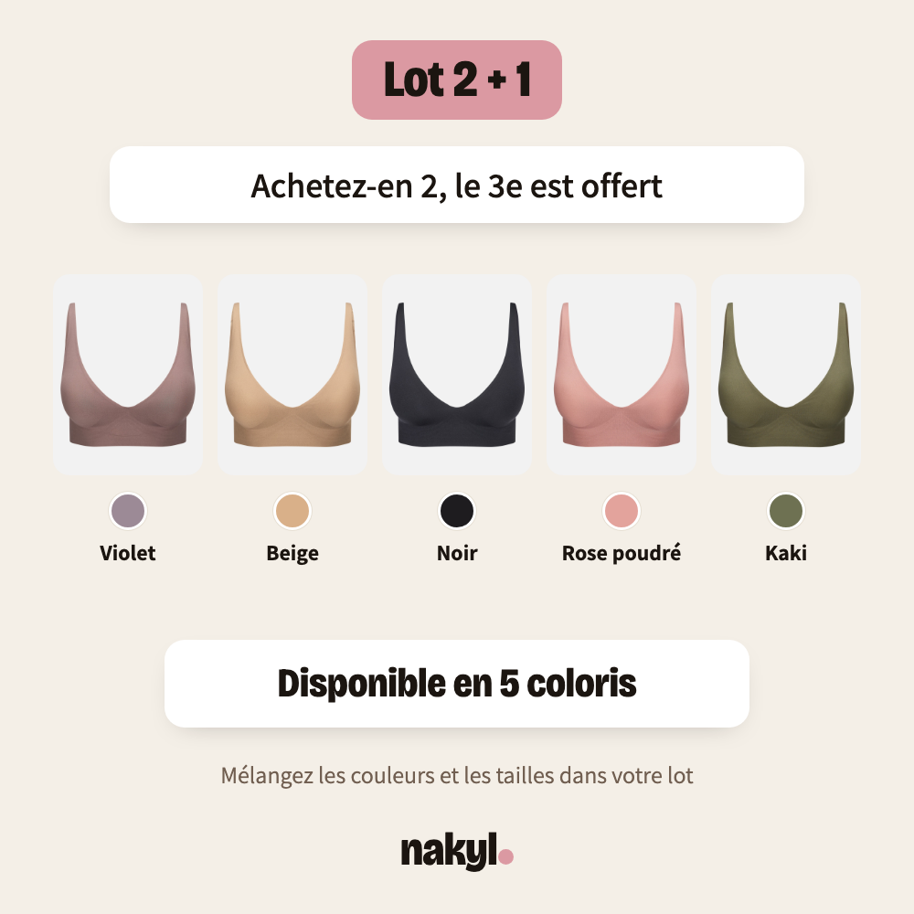Disponible en 5 coloris : violet, beige, noir, rose poudré, kaki