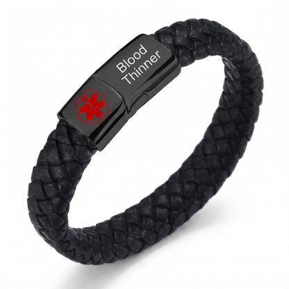 Bracelet tressé noir, gravure en anglais « Blood Thinner »