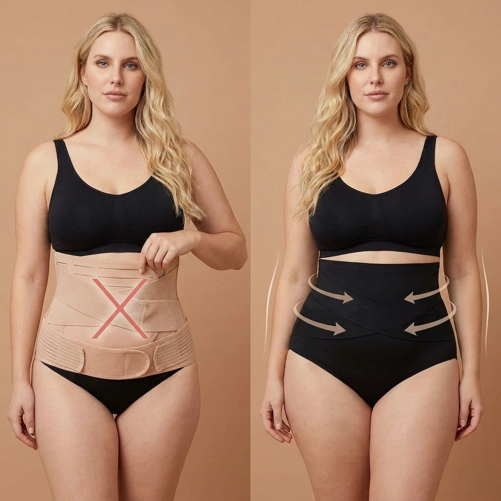 Ceinture à scratch à gauche, culotte gainante qui maintient tout autour à droite