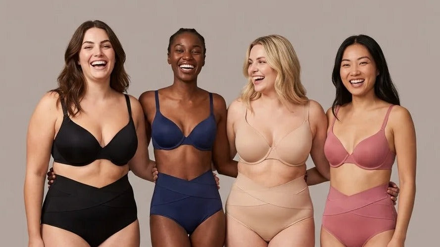 La culotte gainante en noir, bleu marine, nude et rose, portée