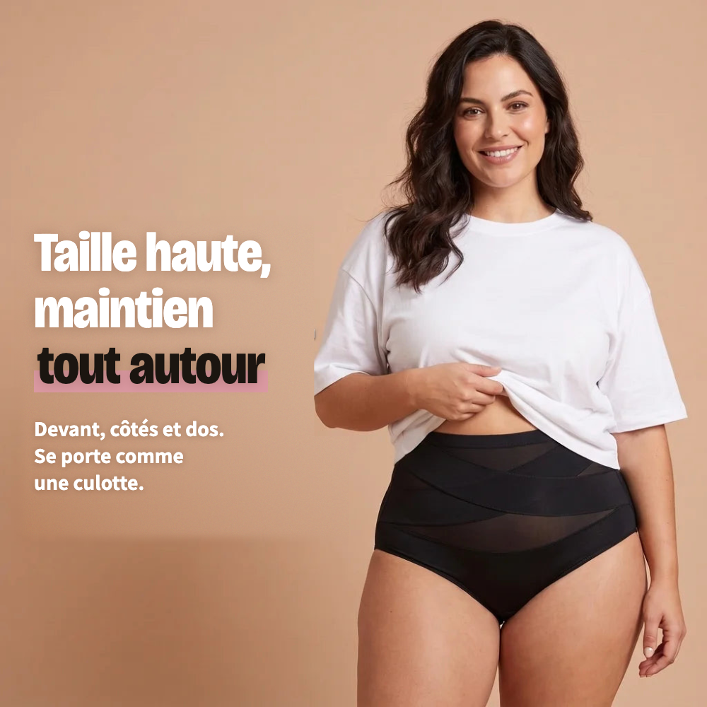 Culotte gainante taille haute portée : maintien devant, côtés et dos