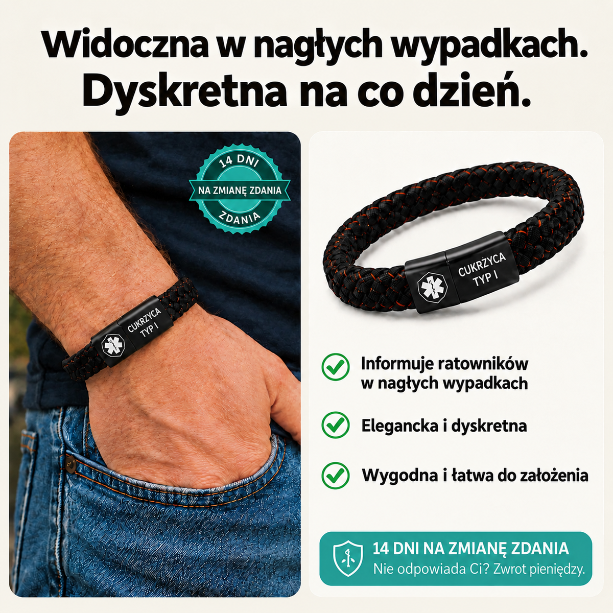 Bransoletka Cukrzyca - widoczna w nagłych wypadkach