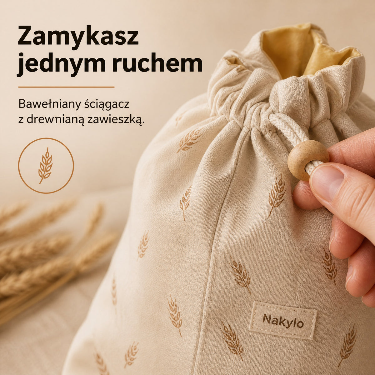 Bawełniany ściągacz z drewnianą zawieszką