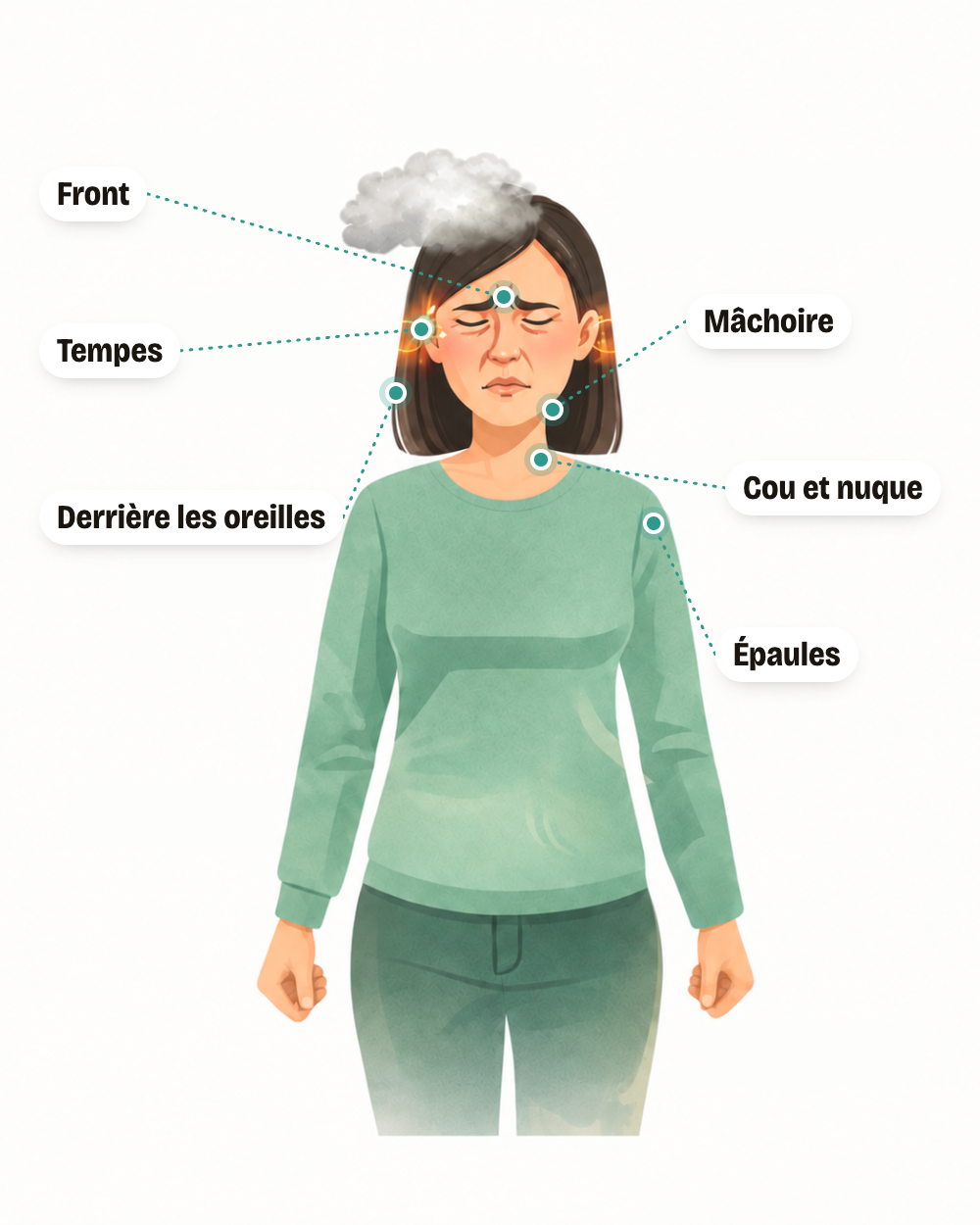 Zones d application du roll-on migraine